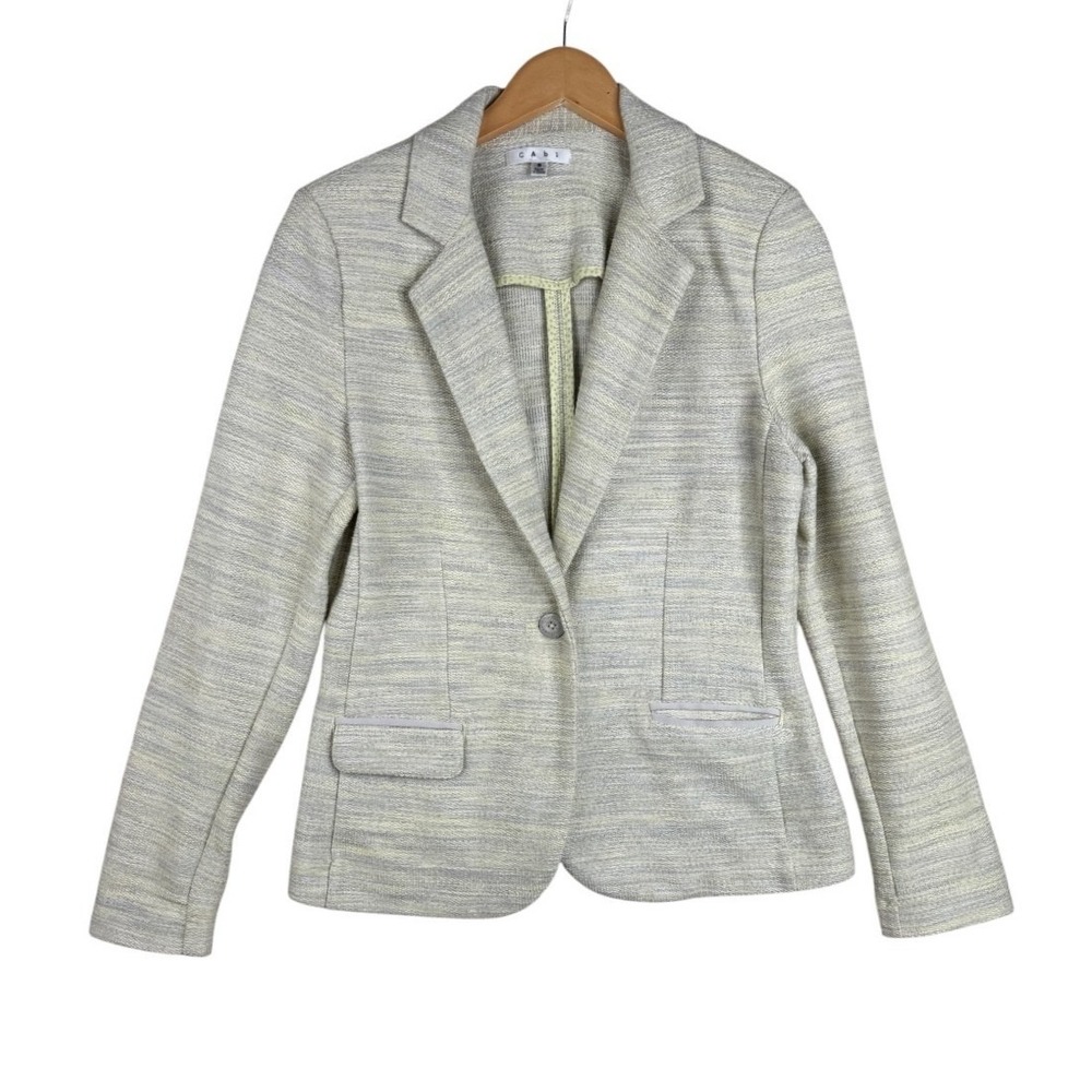 CAbi 713 Lemon Zest Tweed Blazer Jacket Womens Size 8 Yellow Cotton Stretch